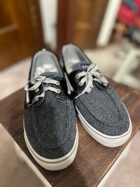 Sperry Top-Sider Womens Boat Shoes Gray Wool Trim Lace Up Casual Preppy Sz 7.5